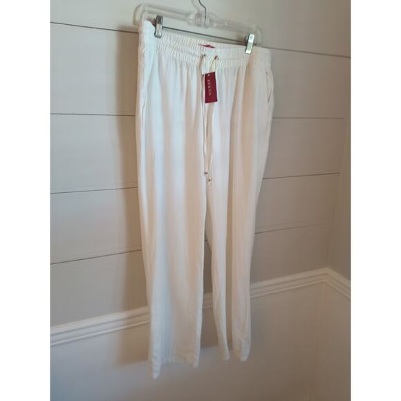 Guess Reagan Linen Pant Women's Size L White Elastic Waist Wide Leg Pockets - Picture 9 of 16